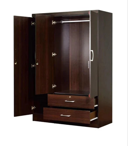 Walnut Reflections 3 Door Wardrobe with Dual Drawers & Mirrors