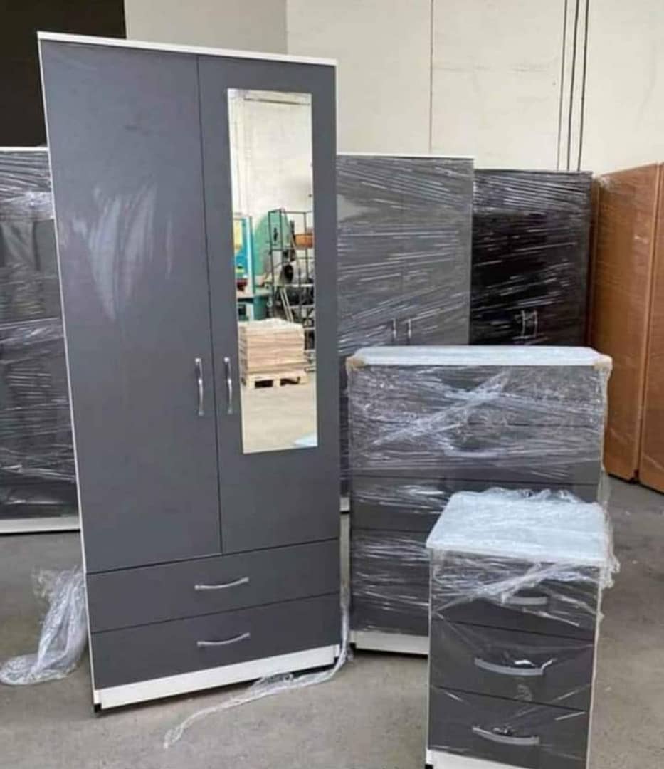 2 Door Grey with White Mirrored Wardrobe Set