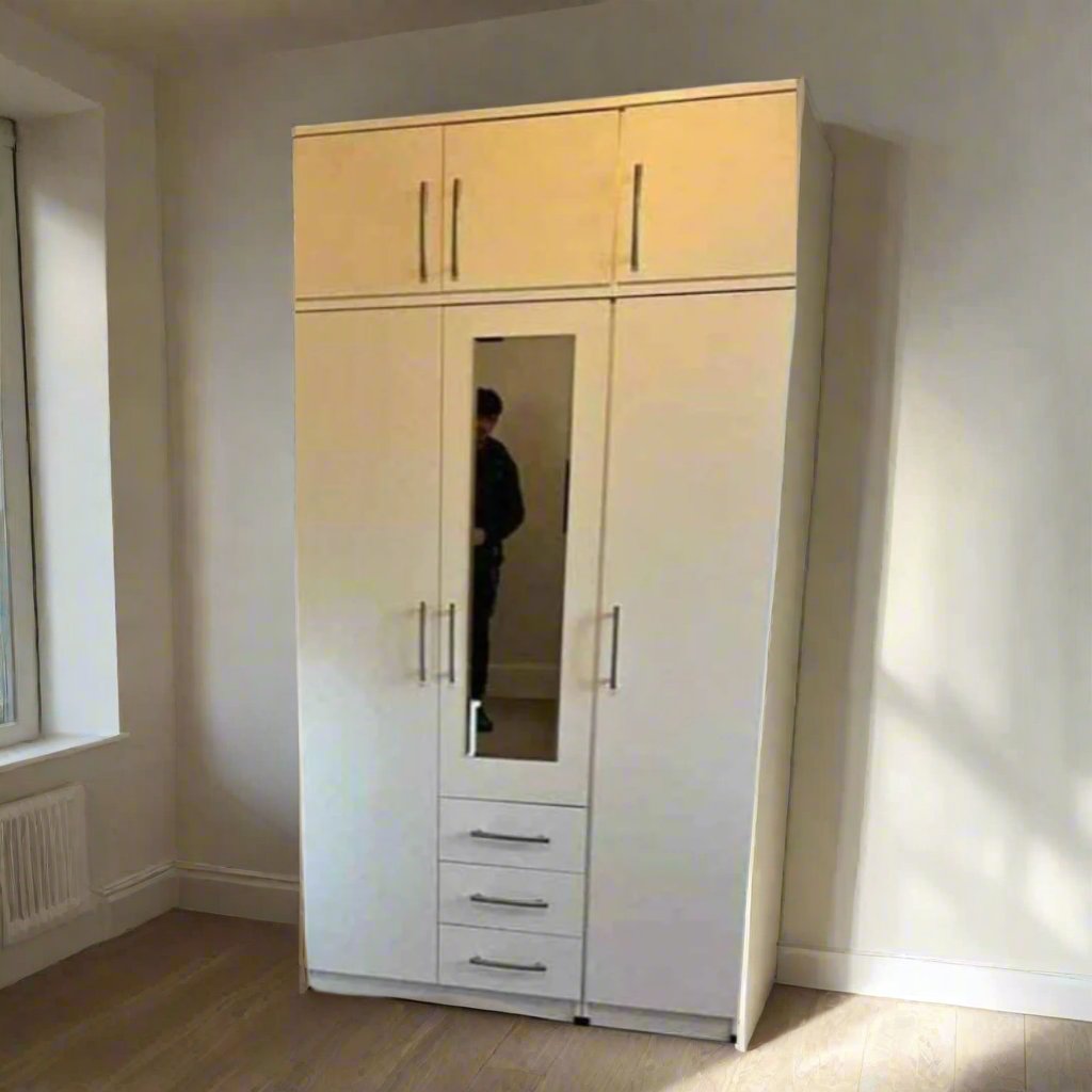 3 Door Wardrobe with Top Box &amp; Middle Drawers