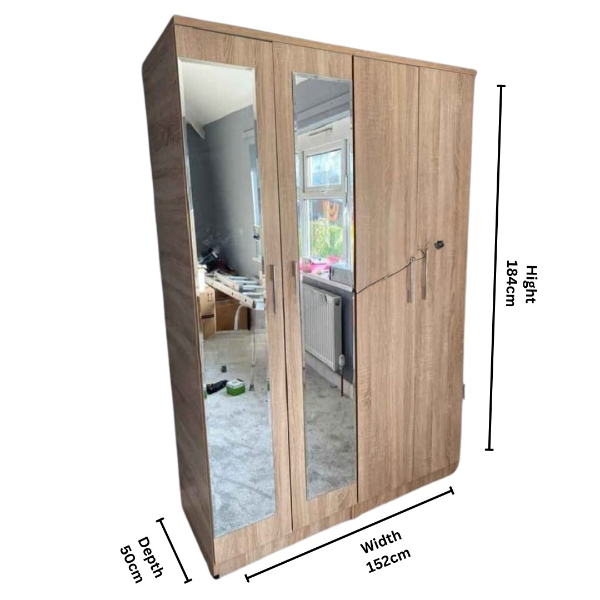 Oak Reflection 4 Door Wardrobe with Dual Mirrors