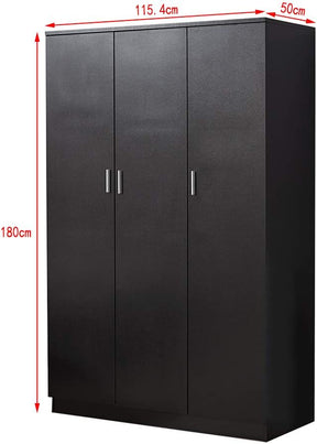 Modern 3-Door Tall Wardrobe with Hanging Rail &amp; Storage Shelf in White