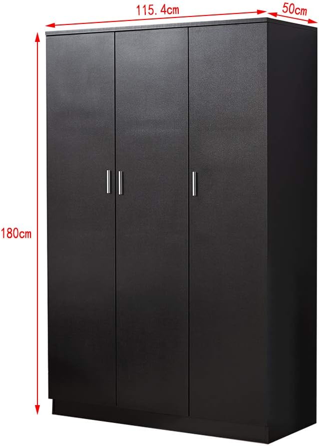 Modern 3-Door Tall Wardrobe with Hanging Rail &amp; Storage Shelf in White