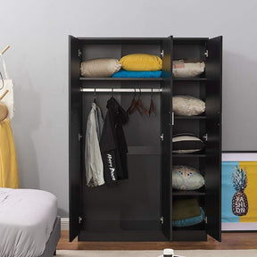 Modern 3-Door Tall Wardrobe with Hanging Rail &amp; Storage Shelf in White