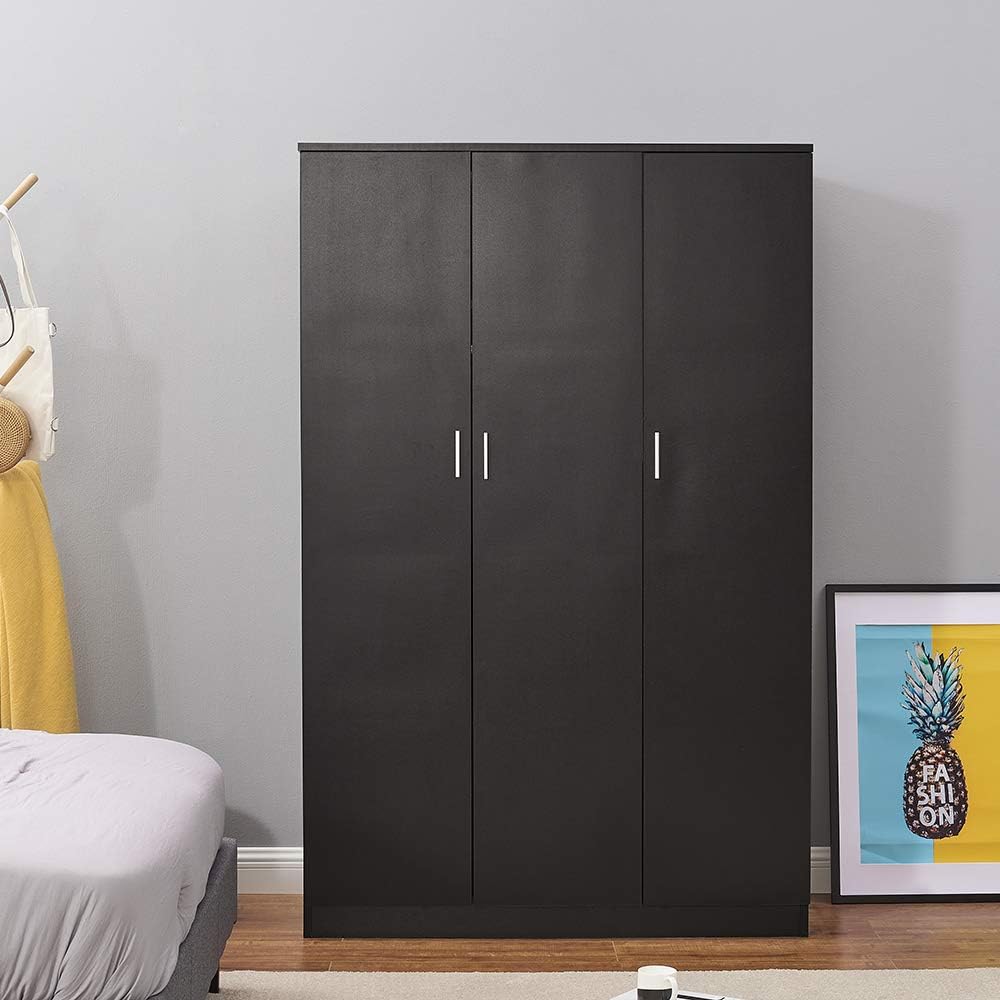 Modern 3-Door Tall Wardrobe with Hanging Rail &amp; Storage Shelf in White