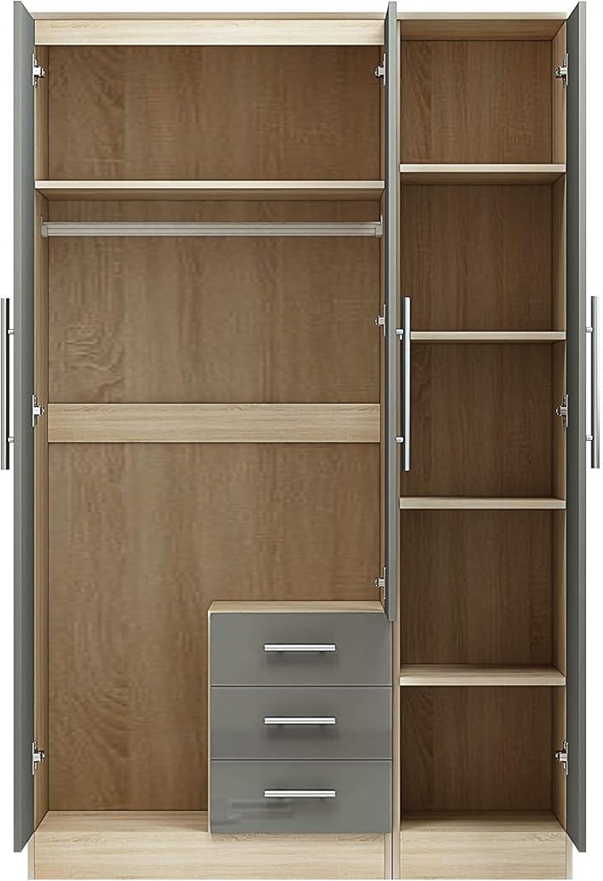 White & Oak Harmony 3 Door Wardrobe with Center Drawers