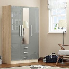 White & Oak Harmony 3 Door Wardrobe with Center Drawers