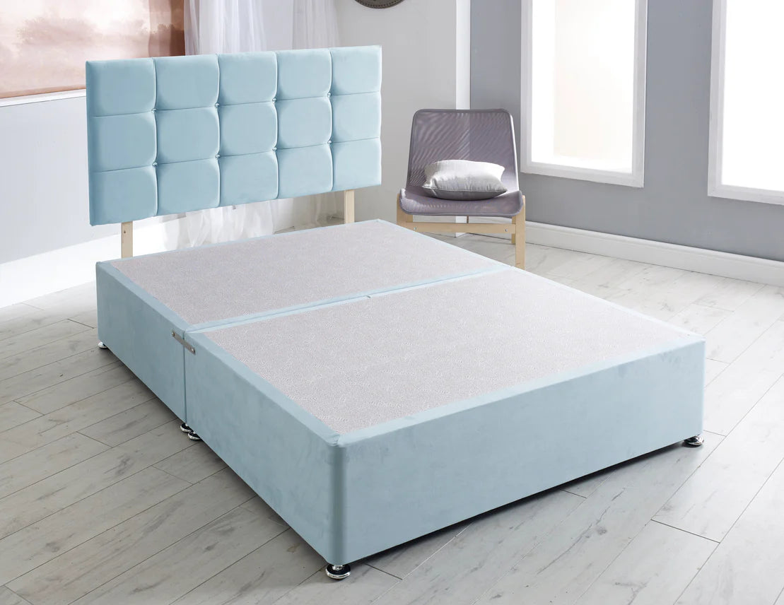 Baby Blue Double size Cube Headboard Divan Bed Base – Elegant & Modern