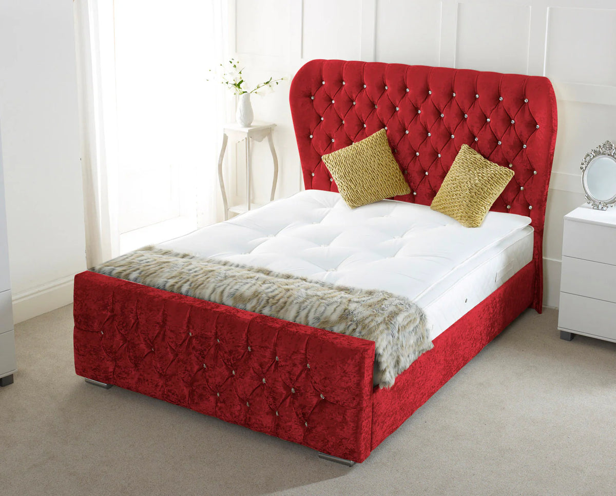 Oxford Wingback Upholstered Bed Frame with Mattress