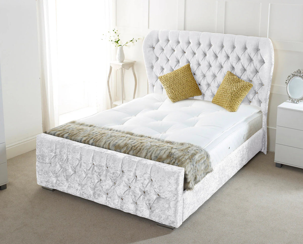 Oxford Wingback Upholstered Bed Frame with Mattress