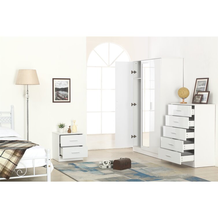 Eva Trio Wardrobe Set with 5 Drawer Chest &amp; Bedside Drawer