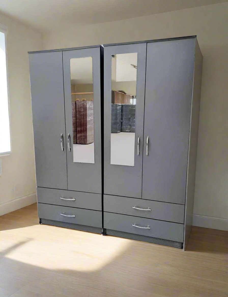 Timber Luxe 4 Door Mirrored Wardrobe with Bottom Drawers