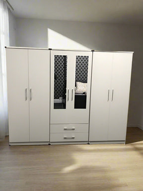 Pure White  6 Door Wardrobe with Dual Center Mirrors