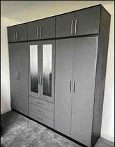 Elegant Gray 6 Door Wardrobe with 4 Mirrors and Top Box