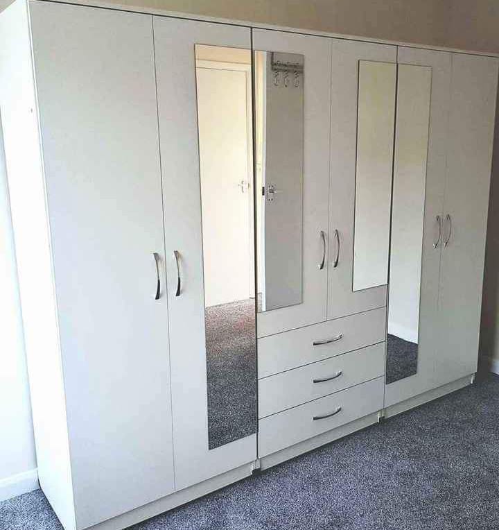 Classic White 6 Door Wardrobe with 4 Mirrors