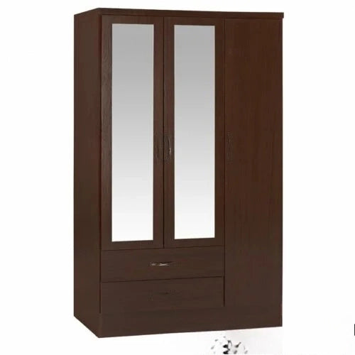 Walnut Reflections 3 Door Wardrobe with Dual Drawers & Mirrors