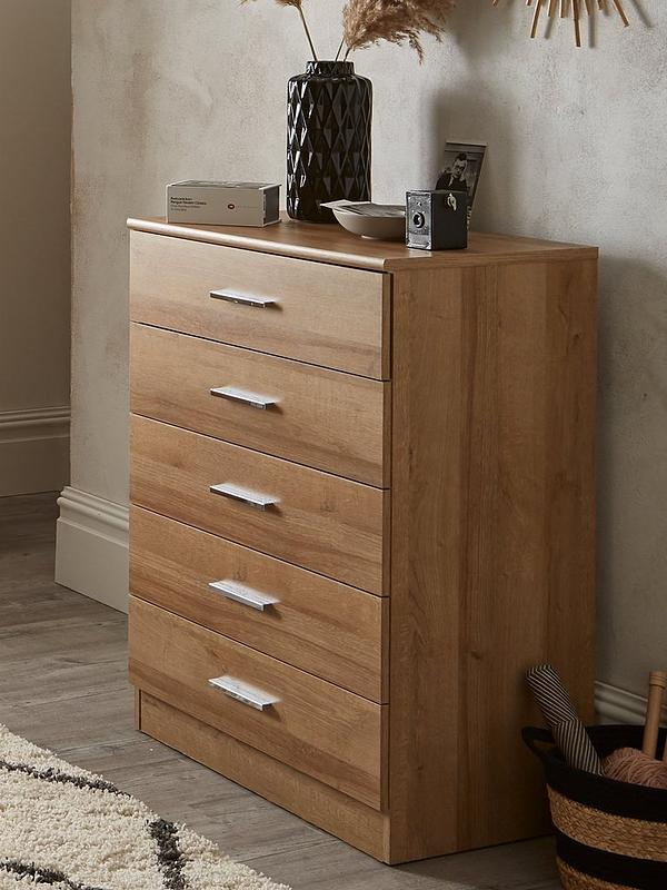 Oak Haven 5 Drawer Chest – Solid Oak Finish