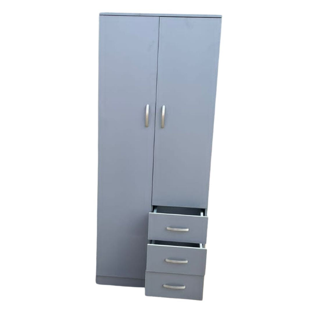 Urban Gray 2 Door Wardrobe with 3 Drawer Accent