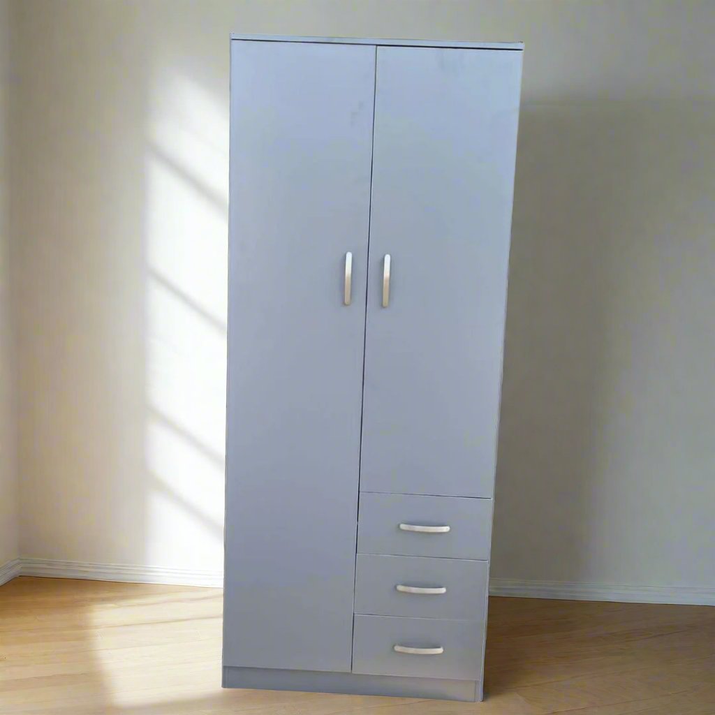 Urban Gray 2 Door Wardrobe with 3 Drawer Accent