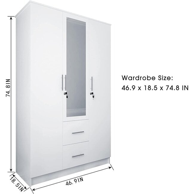 Classic Reflection 3 Door Wardrobe with Center Mirror & Drawers