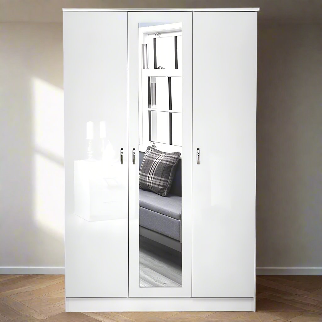 White Shine 3 Door Mirrored Triple Wardrobe – Sleek &amp; Stylish