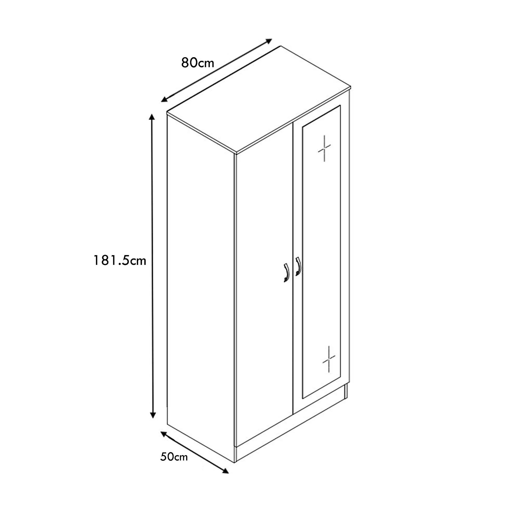 Crystal White 2 Door Wardrobe with Mirror Panel