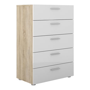 Oak & White Harmony 5 Drawer Chest – Two-Tone Elegance