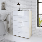 Oak & White Harmony 5 Drawer Chest – Two-Tone Elegance