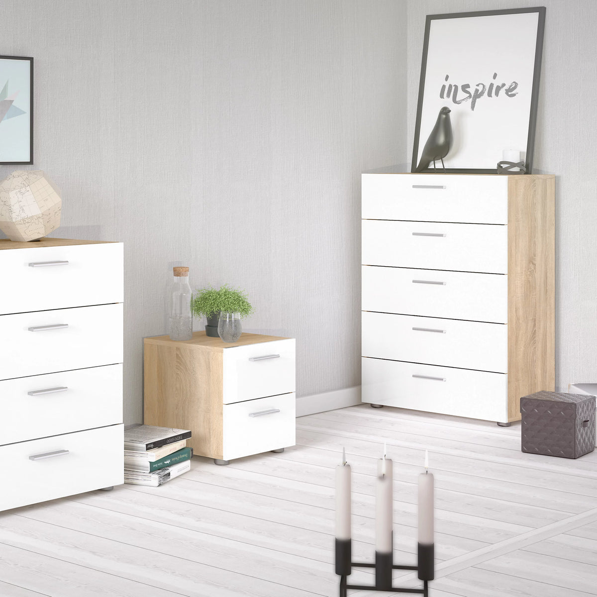 Oak & White Harmony 5 Drawer Chest – Two-Tone Elegance