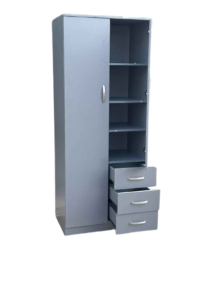 Urban Gray 2 Door Wardrobe with 3 Drawer Accent